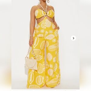 NWT Yellow Patterned Jumpsuit Size XL